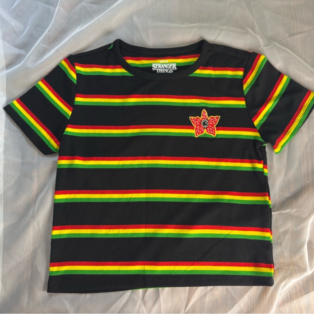 Her Universe Black Crop Top with Red, Yellow, and Green Stripes